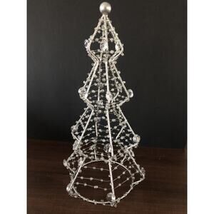 Vintage Holiday Christmas Tree Wire Crystal Glass Home Decor Silver